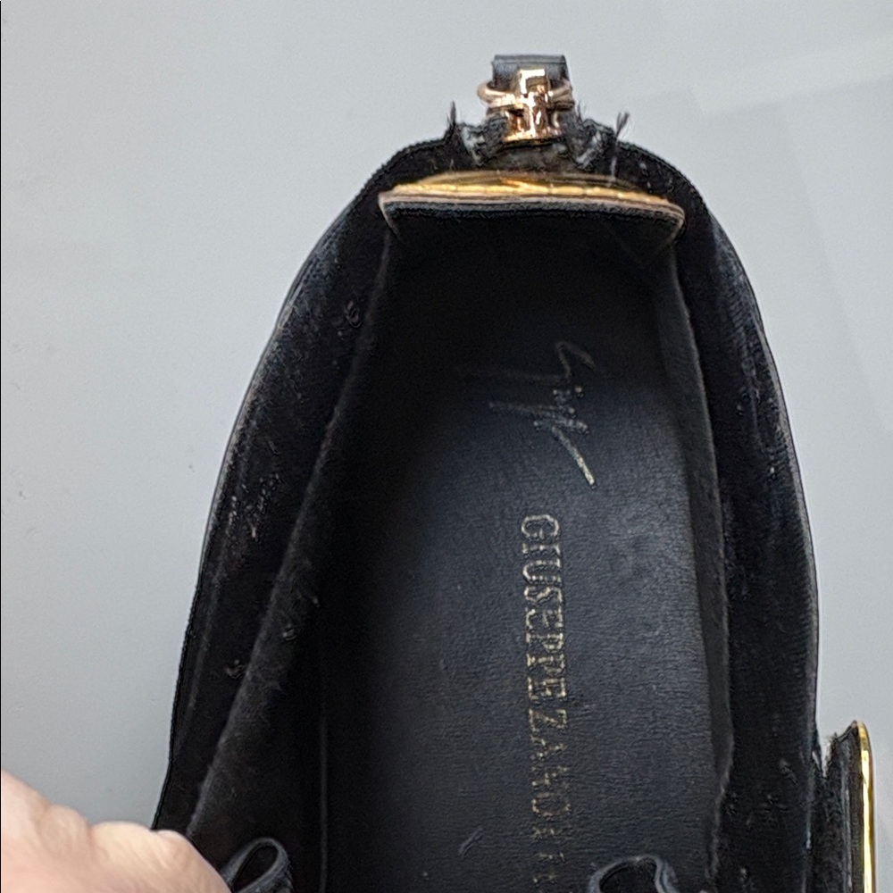 Giuseppe Zanotti Black Leather and Velvet Sneakers with Gold Accents - Picture 2 of 6